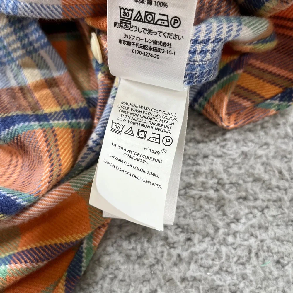 Polo Ralph Lauren Mens Medium Classic Fit Orange Plaid Flannel Button Down Shirt